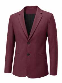 Manfinity Bizformal بدلة رجالية بتصميم نظيف وبسيط ومريح، جاكيت بجيوب مزينة بخطوط عنابية، ملابس كاجوال للتنقل اليومي - عنابي اللون - مشاهدة 5