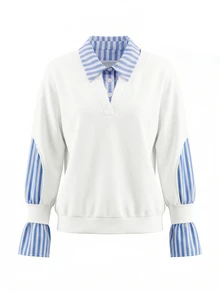 Franclia 2pcs Faux Shirt Collar Contrast Color Striped Casual Women's Sweatshirt - White - View 4