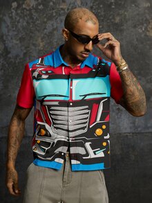Transformers X SHEIN Men's Colorblock Casual Short Sleeve Shirt For Daily Wear - Red - View 1