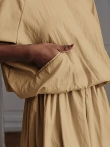 Aveloria Modichic 優雅時尚休閒修身顯瘦百搭設計通勤女款中長洋裝 - 卡其色 - 查看 5