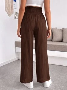SHEIN Maternity Solid Color Waist Gathered Wide Leg Loose Long Pants - Coffee Brown - View 2