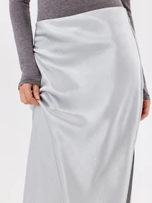 KÆRIA Hus Side Split Maxi Skirt - Fluid Satin - Powder Blue - Elegant, Luxury, Formal, Evening,Modern - Light Grey - View 7