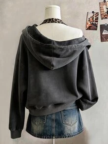 Lalippa Women's 2 Pieces Outfit Set, Dark Gray Leopard Print, Holiday Date Outfit, Women's Hooded Halter Neck Sweatshirt Set - Dark Grey - View 2