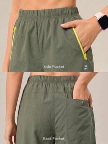 OutZeal Women Sports Pants Hiking Gym Workout Elastic Waist Cargo Pants With Pockets - Dark Green - View 4