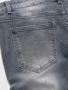 ROMWE MEN Men's Metal Rivet Adjustable Zipper Layered Denim Jeans - Blue - View 5