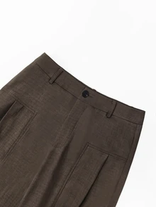 SHEIN PariChic Women's Solid Color Button & Zipper Casual Versatile Wide Leg Pants, Commuter Outfit - Brown - View 6