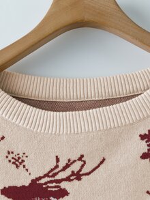 GlowEve CURVE Plus Size Streetwear Jacquard Long Sleeve Pullover Sweater Holiday Christmas Winter - Apricot - View 5
