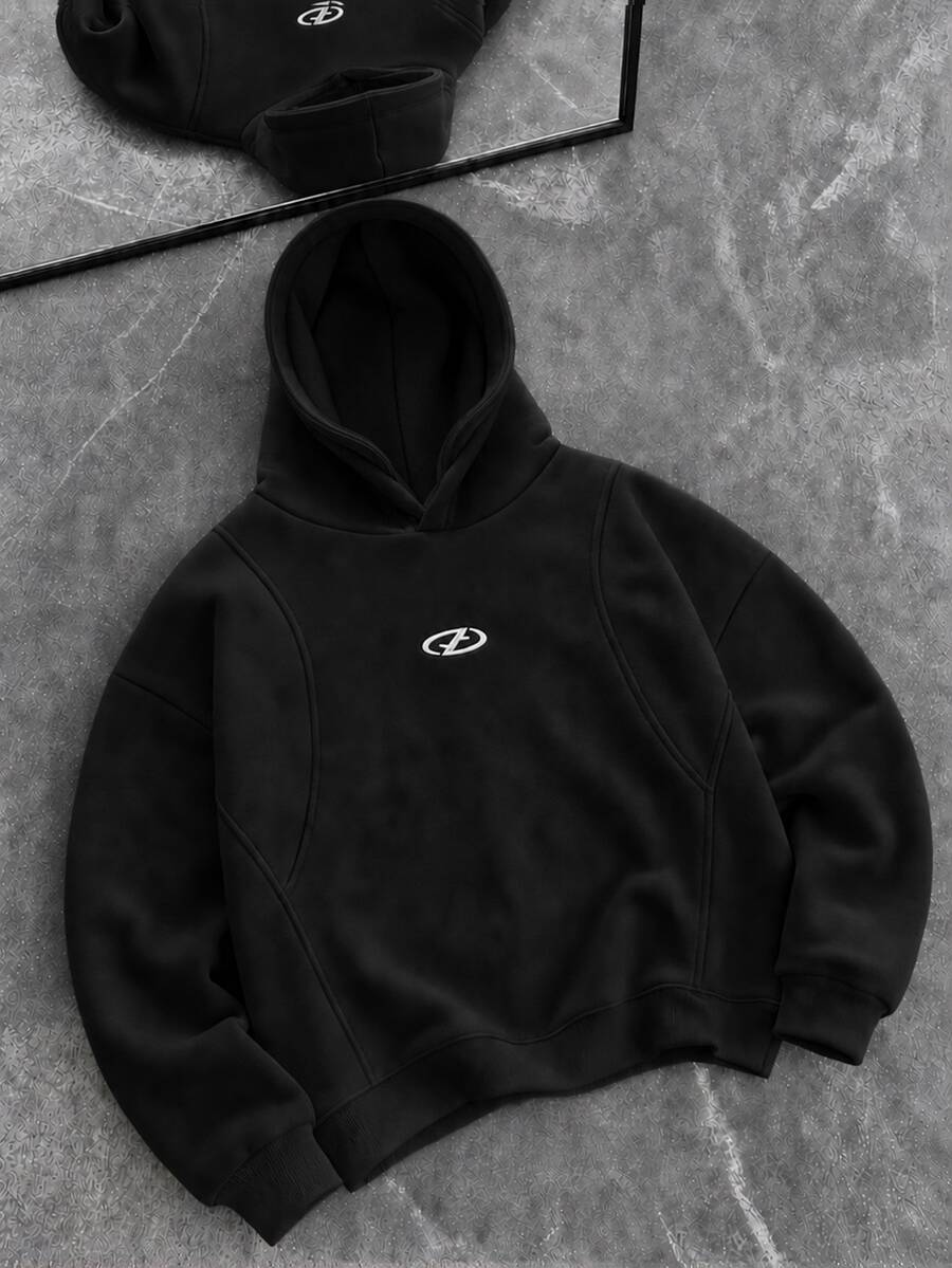 AXEPEAK Men's Fashion Embroidered Long Sleeve Hoodie, Versatile For Daily Wear - Black - View 1
