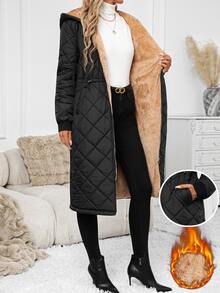SHEIN Clasi Women's Hooded Padded Coat With Zipper And Pockets, Winter - Black - View 9