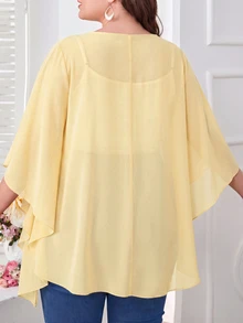SHEIN CURVE+ Plus Size Basic Swimwear With Solid Color Transparent Mesh Fabric - Light Yellow - View 2
