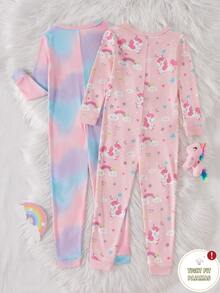 Set Piyama Jumpsuit Kasual Harian Motif Kartun untuk Anak Perempuan Muda (2 potong) - Berwarna merah muda - View 2