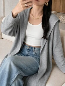 Mulvari Women's Solid Color Casual Versatile Daily Wear Long Sleeve Hooded Jacket - Grey - View 6