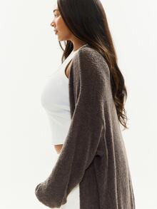 MUSERA Grey Plus Size Ballon Sleeve Maxi Length Cardigan Knitwear Casual Cool Fall Winter Autumn - Grey - View 3