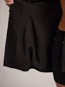 SHEIN BAE Women's Minimalist Design Waist-Cinched Black Long Sleeve Blazer, Suitable For Commuting And Social Events - Black - View 8