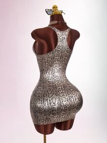 Amplova Women's Sexy Snake Print Bodycon Dress - Brown - View 1