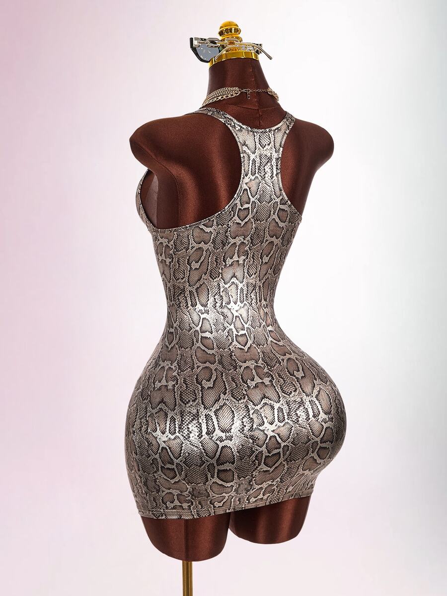 Amplova Women's Sexy Snake Print Bodycon Dress - Brown - View 1