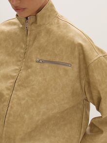 MUSEYN Pu Funnel Neck Oversized Boxy Bomber Jacket - Yellow - View 6