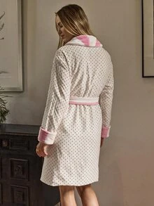 Aralina 女款秋冬可正反穿可愛柔軟刷毛紋理條紋對比色睡衣 - 粉色 - 查看 8