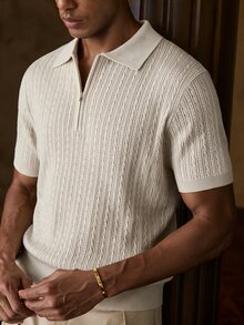 AKNOTIC Men's Fashion Half-Zip Short Sleeve Knit Top - Apricot - View 1