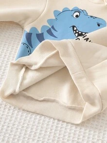 Cozy Pixies 男嬰寬鬆休閒運動風極簡卡通動物可愛恐龍運動風景3D街頭塗鴉舒適針織軟帽衫套頭衛衣休閒套裝，適合秋冬 - 彩色 - 查看 6