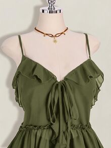 SHEIN ICON Women's Plus Size Ruffle Solid Color Fashion Versatile Camisole Top - Army Green - View 3