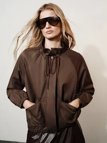 Aveloria Modichic Women's Casual Commuter Elegant Loose Fit Comfortable Top Jacket With Hood Drawstring Design, Cinched Waist, Dropped Shoulders And Long Sleeves - Coffee Brown - View 7