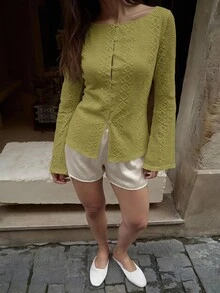 Siren Gaze 女款四季新款刺繡長袖襯衫 - 綠色 - 查看 9