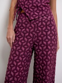 Nöista All-Over Print Wide-Leg Pants With Relaxed Fit. Summer, Fall, Resort, Travel, Casual Chic Style. - Purple - View 9