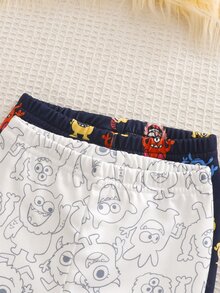 Cozy Pixies Set Piyama Bayi Laki-laki Pas Badan, Motif Kartun Gelap, Atasan Pullover Lengan Panjang Leher Bulat Rajut Lembut dan Celana Panjang Pinggang Elastis, Set 2 Potong - MultiWarna - View 5