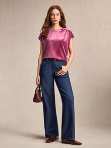 BizChic Women's Summer Casual Solid Color Short Sleeve Shirt - Pink - View 5