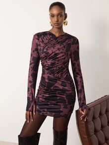 MERLEAU Women's Modern Pleated Design Mini Dress - Brown - View 4