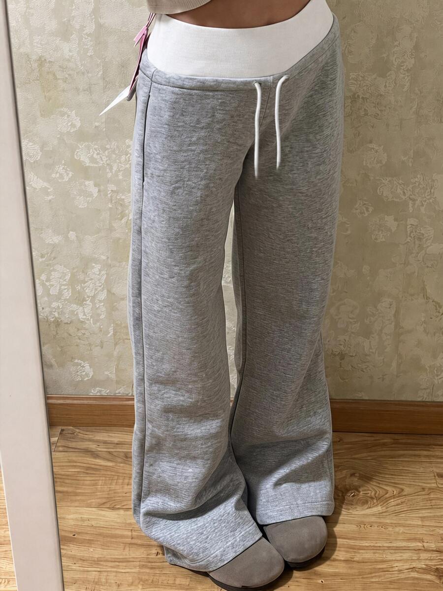 SHEIN Teen Girl Teen Girls Knit Gray Drawstring Casual Long Pants - Grey - View 1