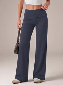 SHEIN Tall 黑色高腰寬腿寬鬆休閒長褲 - 灰色 - 查看 2