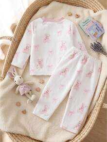 1 Set Baby Girl Round Neck Long Sleeve Pants - Pink - View 2