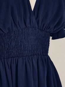 SHEIN ICON 大尺碼荷葉袖V領收腰A字洋裝，海灘度假、波希米亞休閒風、嬉皮、Y2K、夏季、情人節、優雅約會 - 藏蓝色 - 查看 8