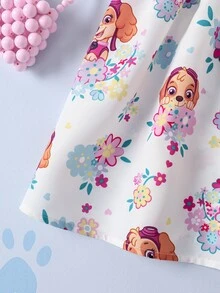 SHEIN | PAW Patrol Gaun Anak Perempuan Motif Kartun Bunga dengan Tali Bahu Tipis - Putih - View 6