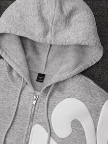 Manfinity Homme Men's Plus Size Foam Print Zip-Up Hoodie And Drawstring Waist Long Pants Set - Grey - View 6