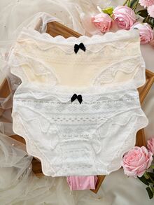 DAZY 2pcs/Pack Lace Patchwork Bow Print Short Women's Triangle Panties - Multicolor - View 5