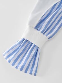Franclia 2pcs Faux Shirt Collar Contrast Color Striped Casual Women's Sweatshirt - White - View 7
