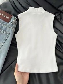 Resyla 女款冬季純色立領保暖內裡背心 - 白色 - 查看 3