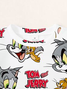 TOM & JERRY X SHEIN 女童字母卡通印花休閒日常長袖運動衫 - 白色 - 查看 3