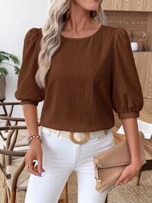 EMERY ROSE Women's Solid Color Casual Versatile Everyday Outing Shirt - Coffee Brown - View 4