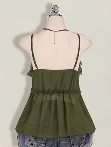 SHEIN ICON Women's Plus Size Ruffle Solid Color Fashion Versatile Camisole Top - Army Green - View 2
