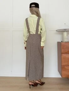 DAZY Women's Autumn Casual Plaid Suspenders Skirt - Khaki - View 7
