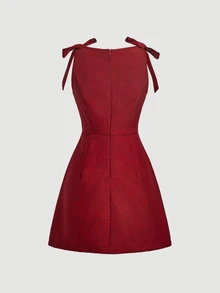 SHEIN MOD Gaun Mini Pendek Kasual Musim Panas Warna Polos untuk Wanita - Burgundy - View 2