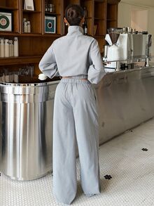 Muchica Damen Neues Herbst Lässig Karo Stehkragen Jacke und Hose Set zum Ausgehen, Streetwear, Y2K, Herbst Winter 2026 - Grau - Übersicht 2