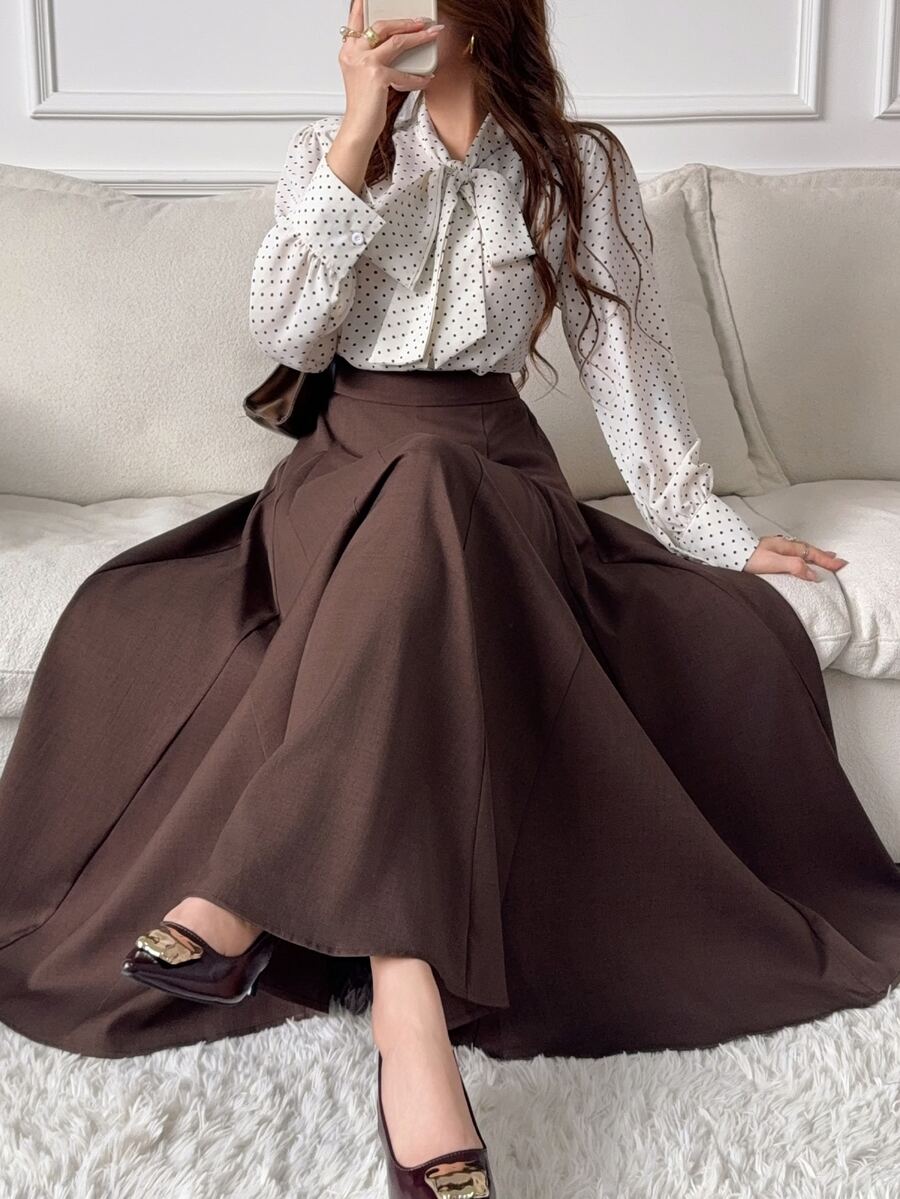 Feyla New French Style High Waist A-Line Slimming Elegant Versatile Daily Commute Skirt
