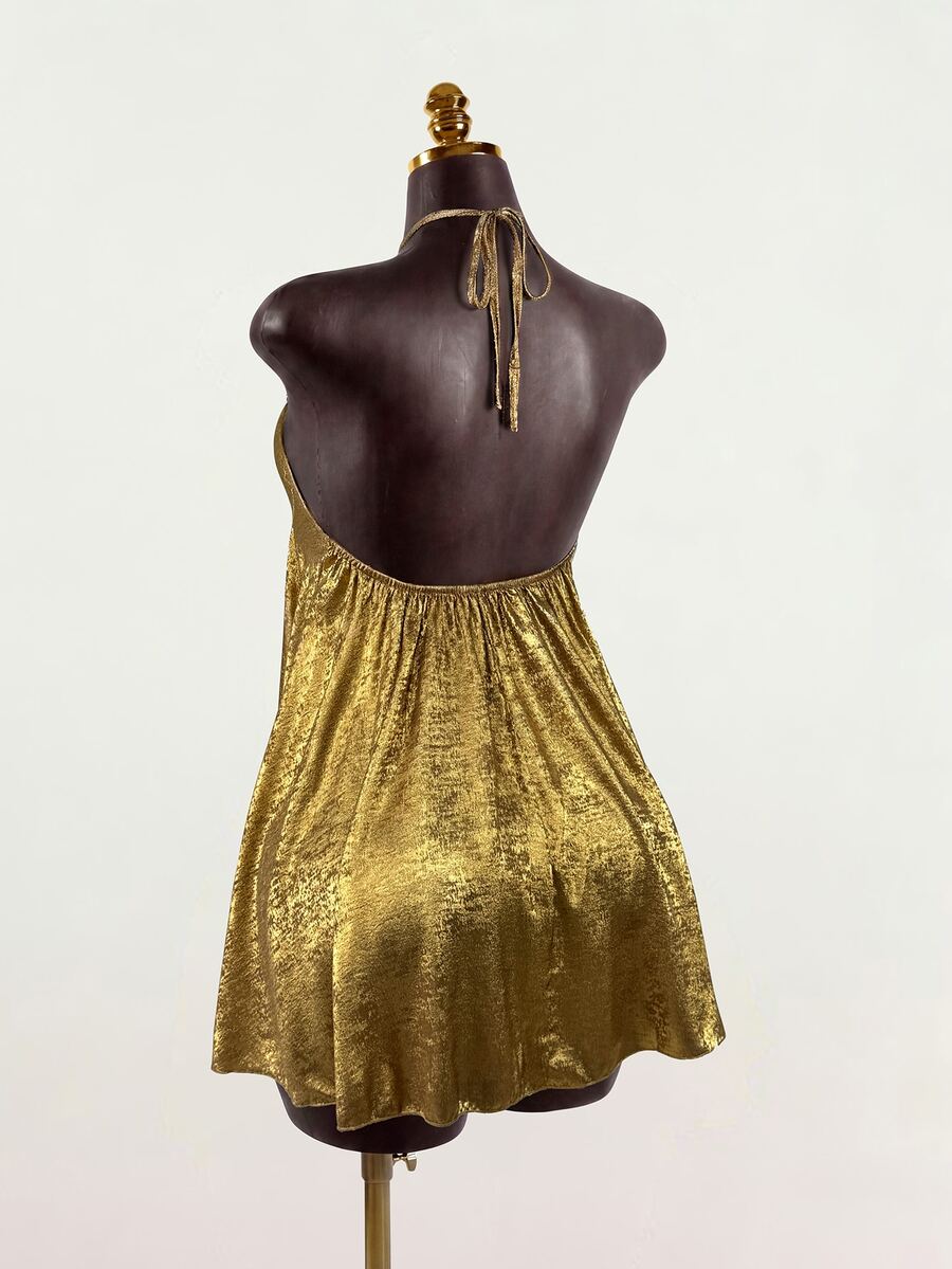 SHEIN Unity Women's Metallic Texture Halter Neck Party Mini Vacation ...