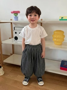 DAZY 嬰兒/幼兒（男孩）韓式寬鬆條紋百搭下裝 - 黑色 - 查看 4