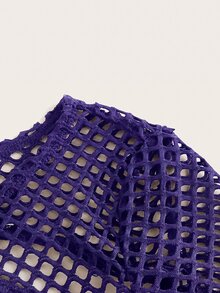 SHEIN ICON 純色魚網超短款黑色上衣 - 紫色 - 查看 4